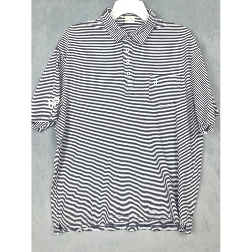 Johnnie-O Hangin Out Mens Large Navy Blue White Striped Cotton Polo Shirt HPP